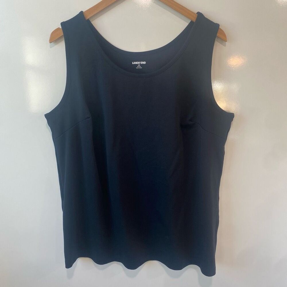 Lands' End Womens Cotton Scoop Neck Sleeveless Tank Top Solid Black Size 2X